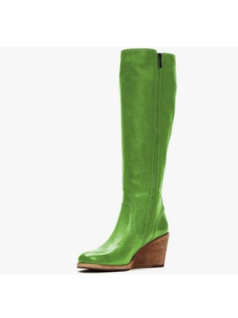 FSJ Women Side Zipper Wedge High Heel Point Toe Fancy Pull On Ladies Green Boots